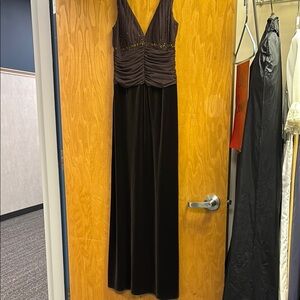Elegant Chocolate Brown Evening Gown Velvet and beaded